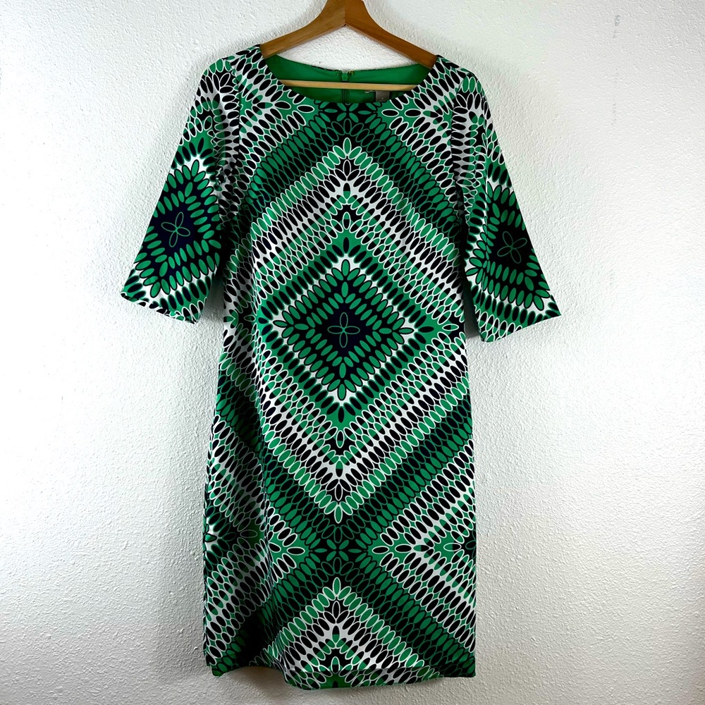 Banana Republic shift dress in graphic green, black & white 4